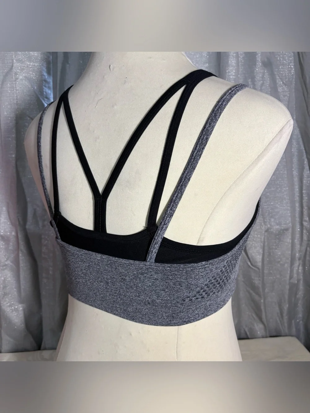 Athletic Works Gray and Black Front-Zip double layer  Sports Bra